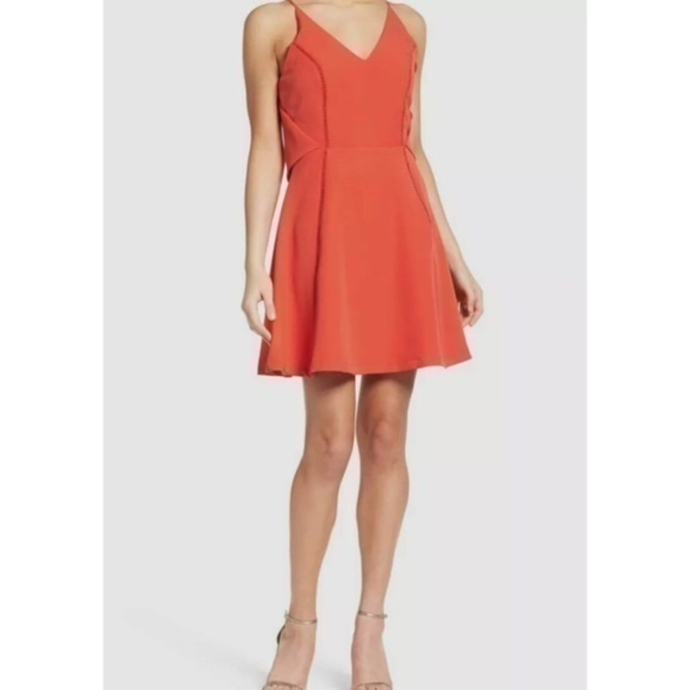 Adelyn Rae Red V Neck Fit and Flare Dress